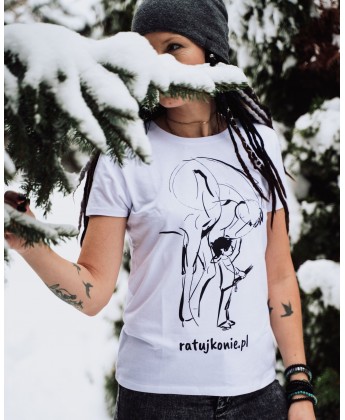 Koszulka damska RATUJ KONIE - dziecko i konik biała